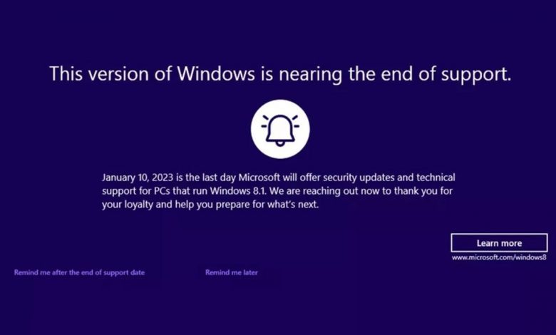 مایکروسافت هشداری تمام‌صفحه درباره پایان پشتیبانی از ویندوز ۸.۱ نمایش داد