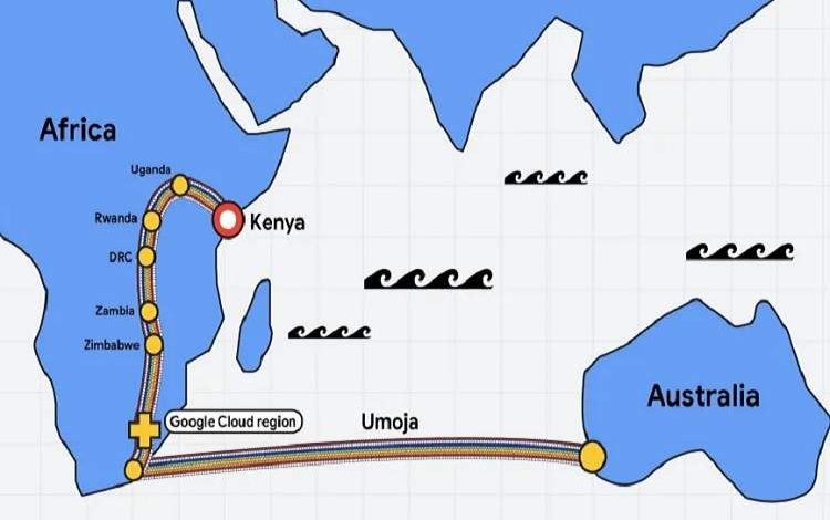 گوگل کنیا را با کابل فیبر نوری به استرالیا متصل می‌کند