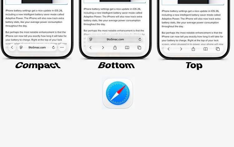 تغییر طراحی نوارابزار سافاری در iOS 26